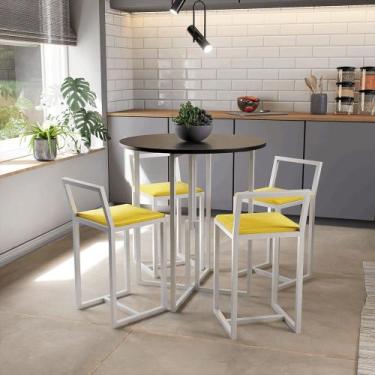 Imagem de Conjunto Mesa Redonda Preta 4 Cadeiras Pequena Estofado Industrial Whi