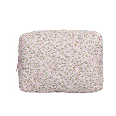 Imagem de FITINI Bolsa de maquiagem grande portátil acolchoada com estampa floral organizadora de cosméticos linda bolsa feminina de algodão macio com zíper à prova d'água bolsas de armazenamento de higiene
