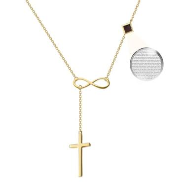Imagem de Colar Y Cross Nano Bible Jewelry – Pingente infinito cristão – Todo KJV Novo Testamento Escrituras Sagradas em microchip de 0,5 cm, joia de fé religiosa para mulheres, corrente de elos de 45,72 cm,