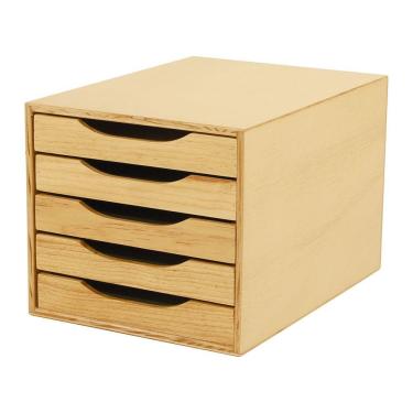 Imagem de Caixa Arquivo Gaveteiro Organizador de Escritório 5 Gavetas Madeira Pinus para Documentos A5 A4