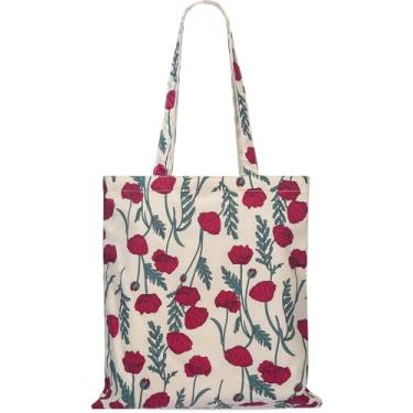 Imagem de STUOYE Sacola feminina de lona fofa de algodão para viagem e praia, reutilizável, bolsa de mão de ombro, 3- Rosa vermelha, Medium