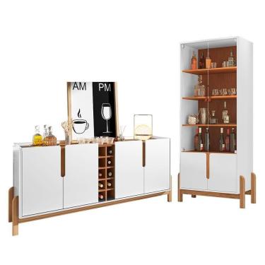 Imagem de Sala De Jantar Lizz Com Cristaleira E Buffet Aparador Com Adega Branco-cedro - Casa D Branco-cedro