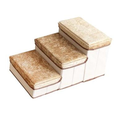 Imagem de Bothyi Escada para cães com escada de armazenamento, degraus dobráveis ​​extra largos e estáveis ​​para cães, rampa para filhotes para quarto, escritório, Marrom