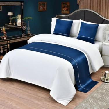 Imagem de Camas de cama e cachecóis hotel moderno toalha de cama cor sólida ponta de cama faixa decorativa macia proteção de cama colcha minimalista para cama de solteiro queen king size - azul escuro||1 peça