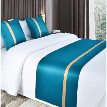 Imagem de Cachecol de cama de hotel, colchas, sedoso, macio, lenço, proteção, simples, toalha de ponta de cama, cor sólida, decoração de quarto, azul 19,7 x 94,4