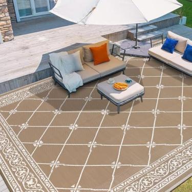 Imagem de Tapete para ambientes externos, 20 x 25 cm, impermeável, cinza, para varanda da frente, tapete de praia, tapete de acampamento de palha de plástico reversível para trailer, deck, varanda, quintal