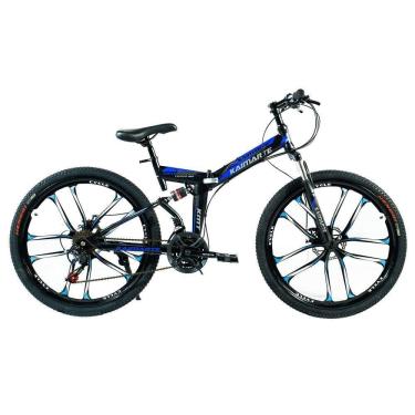 Imagem de Bicicleta Aro 26 Freio Disco Bike Dobrável Azul Preto Easyfold 21 Marchas Roda Magnésio Wct Fitness
