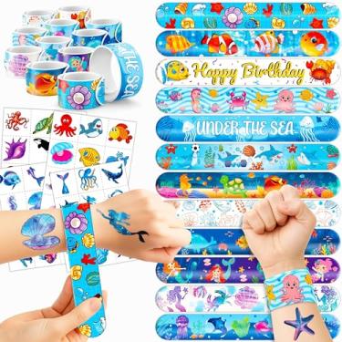 Imagem de 48 adesivos de tatuagens temporárias do oceano, 24 peças, 24 peças, pulseiras de tapa perfeitas para chás de bebê temáticos de aniversário ou recompensas de sala de aula, decoração ideal e presentes