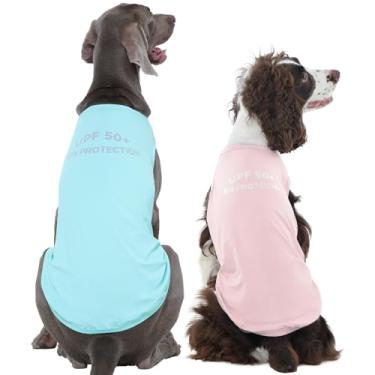 Imagem de Kuoser Pacote com 2 camisetas para cães FPS 50+ proteção solar UV, leves de secagem rápida para cães pequenos, médios e grandes, colete respirável para animais de estimação, roupas para ambientes