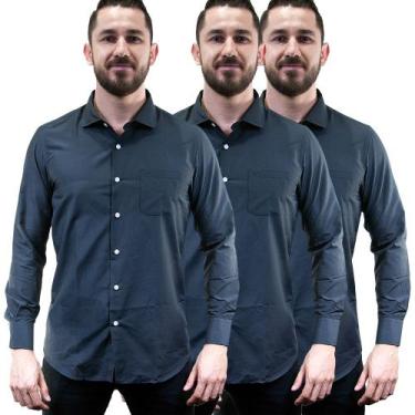 Imagem de Kit 3 Camisas Social Masculina Lisa Manga Longa Camisaria Colombo, Pre