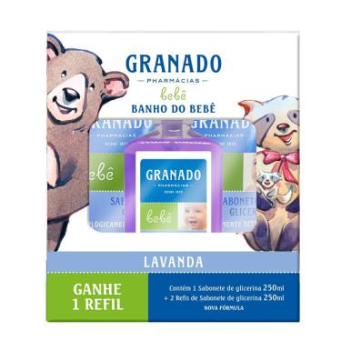 Imagem de Kit Granado Banho do Bebê Lavanda 1 Sabonete de Glicerina 250ml + 2 Refis de Sabonete de Glicerina 250ml