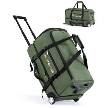 Imagem de Ponhog Bolsa esportiva com rodinhas com rodas, bolsa de viagem grande com compartimento para sapatos, resistente à água, com rodinhas para homens e mulheres, viagem noturna, Verde, 21 inch