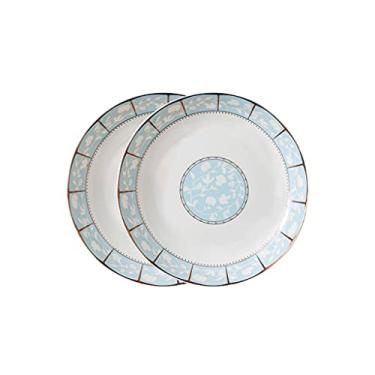 Imagem de Prato de serviço pratos de jantar redondos com borda dourada pratos de cerâmica para uso doméstico, micro-ondas, forno, lava-louças, apetizador de carne e bife (conjunto de 4) pratos (tamanho: pacote