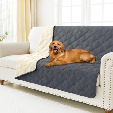 Imagem de Smiry Cobertor impermeável para cama de cachorro 168 x 203 cm, cobertor macio reversível para animais de estimação, lavável à prova de vazamento, gatos e cães, capa de sofá para sofá, móveis, cinza
