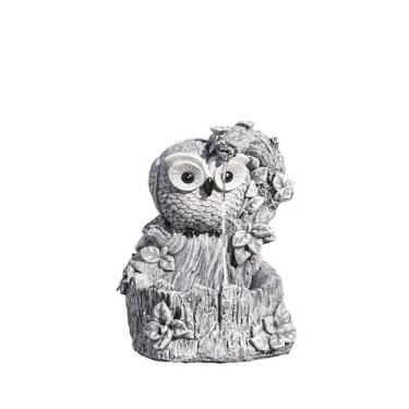 Imagem de Roman Fonte de jardim de coruja de 28 cm – Recurso de água ao ar livre Pudgy Pals, estátua de quintal peculiar, decoração de coruja de resina para pátio, gramado, paisagismo de jardim