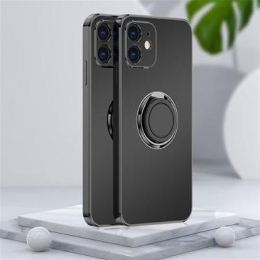 Imagem de Capa de telefone galvanizada fosca macia para iPhone 11 12 13 Pro Max XS X XR 7 8 Plus SE 2020 Mini suporte com anel de suporte capa traseira, preta, para iPhone 7plus