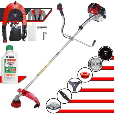 Imagem de Roçadeira Com Sistema Anti-Vibração Toyama RT52L À Gasolina 52cc 2HP Com 6 Opções de Cortes, Carretel + Kit 4 Facas + Escova de Aço + ÓLEO STIHL 2T