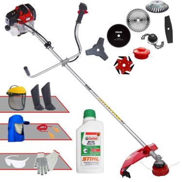 Imagem de Roçadeira Com Sistema Antivibração Toyama RT52L À Gasolina 52cc 2HP 10.000rpm Completa Com Carretel Nylon + 7 Opções de Corte + EPI + ÓLEO STIHL 2T