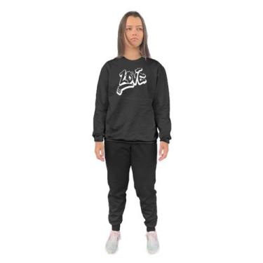 Imagem de Conjunto de Moletom Feminino Blusa Sem Capuz e Calça Jogger Estampado 