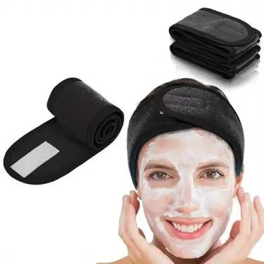 Imagem de 1 tiara ajustável para lavagem facial – acessório de cabelo de tecido macio com fecho de : protege o cabelo solto durante cuidados com a pele, lavagem do rosto e aplicação de maquiagem; suave e leve