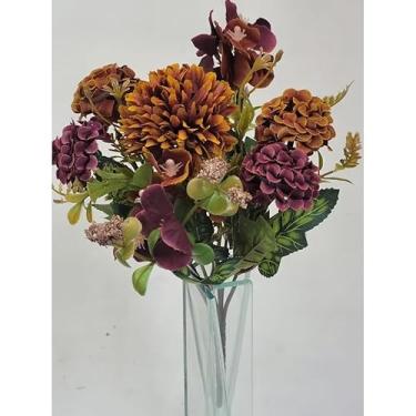 Imagem de Planta Artificial Buquê de Flores 30cm – Crisântemo, Rosa e Margarida – Decoração de Casa, Escritório e Festas (dourado (0204),2 UNID)