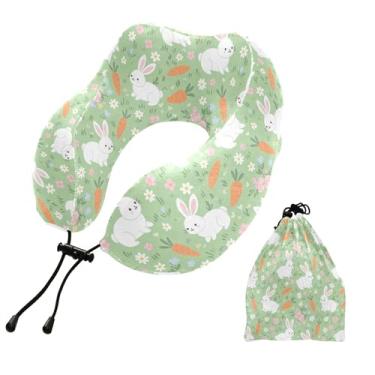 Imagem de Burbuja Almofada de pescoço de cenoura de coelho para viagem, almofada de viagem de espuma viscoelástica para dormir, suporte de cabeça de avião de carro, lavável na máquina e portátil
