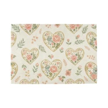Imagem de Burbuja Jogo americano de flores de coração, conjunto de 6 tapetes de mesa laváveis antiderrapantes, resistentes ao calor, para cozinha, mesa de jantar, ambientes internos e externos