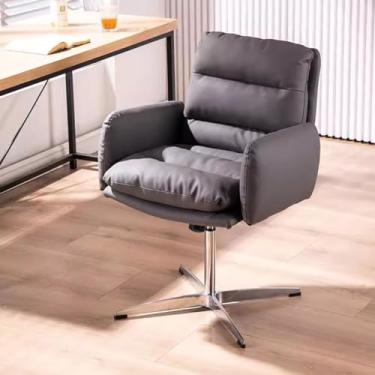 Imagem de Cadeira de escritório para mesas sem rodas, cadeira acolchoada com pernas cruzadas, cadeira giratória para escritório em casa, poltrona confortável e macia cadeira de computador com altura ajustável