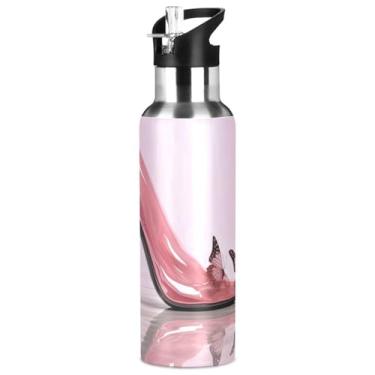 Imagem de Burbuja Garrafa de água de aço inoxidável de salto alto rosa, garrafas de água isoladas a vácuo com tampa de canudo para esportes, academia, escola - à prova de vazamento e suor, sem BPA, 946 ml