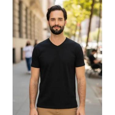Imagem de Camiseta Basica Decote V Pequeno Manga Curta P Ao Xgg Malwee, M, Preto