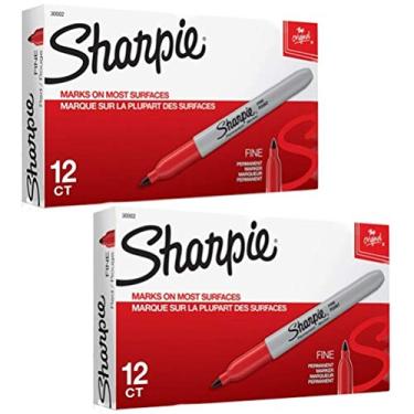 Imagem de SHARPIE Marcador Permanente Sharpie 30002 De Ponta Fina(Pacote Com 2), Marcas Em Papel E Plástico, Resistente Ao Desbotamento E Água, Certificado Ap, Cor Vermelha, 12 Marcadores Por Caixa