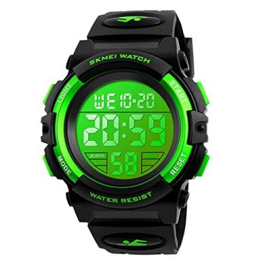Imagem de Relógio esportivo digital infantil para meninos e meninas, masculino à prova d'água, casual, analógico, quartzo, 7 luzes coloridas de LED com alarme, cronômetro, pulseira de silicone luminosa, Verde