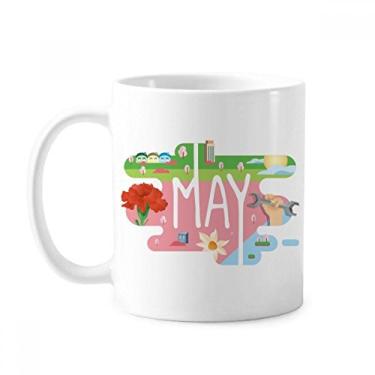 Imagem de Caneca de cerâmica com ilustração do mês de maio em cerâmica xícara de café e porcelana