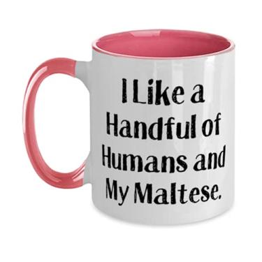 Imagem de Ideia única de cachorro maltês, I Like a Handful of Humans and My Maltese, Caneca chique de dois tons de 325 ml para amantes de animais de estimação de amigos