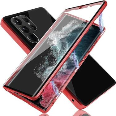 Imagem de LXURY Capa à prova de choque para Samsung Galaxy S23 Ultra/S23 Plus/S23, capa de metal magnética, cobertura total, lente de tela, capa protetora antiqueda, vermelha, S23 de 6,1 polegadas