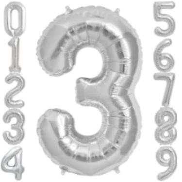 Imagem de Balão Numero Metalizado 100cm Prata, Balão Metalizado Numero Gigante Prata, Balão De Número Grande Prateado Metalizado 1 Metro (Prata3)