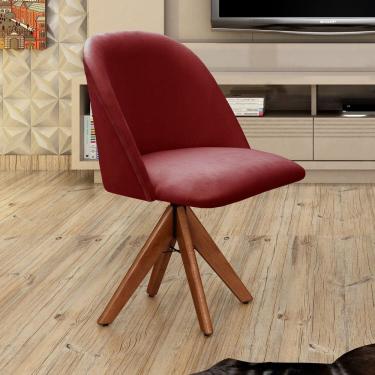 Imagem de Poltrona Decorativa Gaia Giratória Madeira para Sala, Quarto, Recepção Bordô