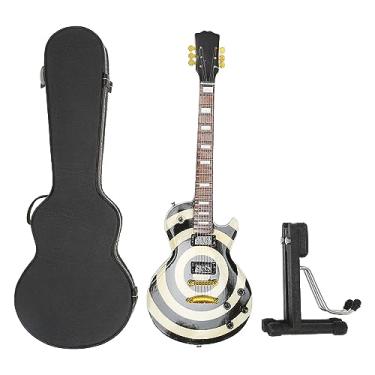 Imagem de Modelo de guitarra en miniatura Simulación Innovador Círculo blanco y negro Guitarra eléctrica en miniatura de madera para colección Presente Decoración de guitarra de 9,8
