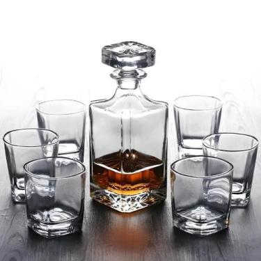 Imagem de Garrafa Decanter Whisky Vidro Licor 768Ml + 6 Copos - Vacheron