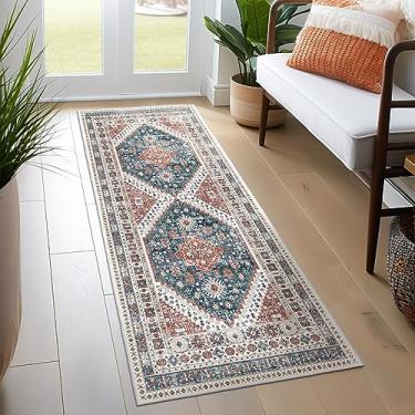 Imagem de Madane Tapete de corredor lavável - 2 x 6 tapetes para corredores 1,8 m antiderrapante vintage cozinha corredor tapete ultrafino banheiro tapete lavanderia quarto (0,6 x 1,81 m, azul marinho)