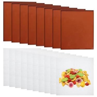 Imagem de Aiofaervy 8 peças de tapetes de desidratador de silicone com borda 10 peças de folhas de desidratador de tela de malha, folhas secas de silicone antiaderentes, bandeja de silicone, bandejas de secador