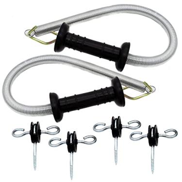Imagem de JBTOZIUY 2 Conjuntos de Kit de Alças de Portão de Mola de Cerca Elétrica, Conjunto de Alça de Cerca Elétrica com Âncoras, Mola de Tensão de 16 Pés (Preto)