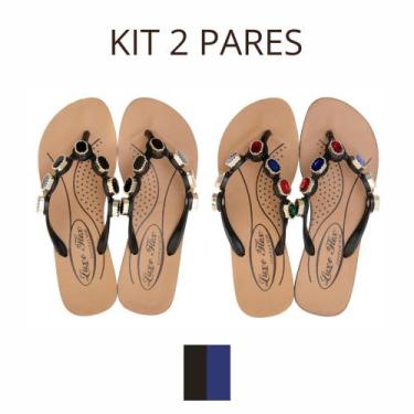 Imagem de Kit 2 Pares Chinelo Feminina Para Dores Esporão Terapia dos Pés, Preto