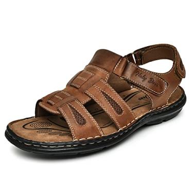 Imagem de Holy dove Sandálias masculinas de couro aberto, pescador, esportes, caminhadas, atividades ao ar livre, casual, verão, sapatos masculinos, Marrom nobuck, 45
