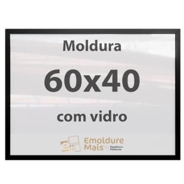 Imagem de Moldura 60x40 Preta Com Vidro, para Quadros Decorativo para sala, quarto, escritório, poster, casa, fotos, Certificados, Diplomas, Alvara Porta Retrato.