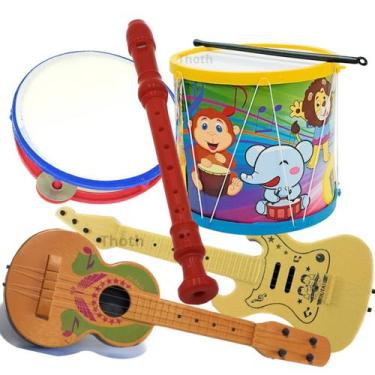 Imagem de Kit Musical Brinquedo 6 Instrumentos Tambor Grande Violão pandeiro Fla