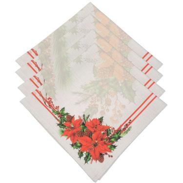 Imagem de Kit 4 Guardanapos De Tecido Flor De Natal Vermelho Cinza 40cmx40cm vermelho