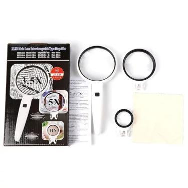 Imagem de Lupa Com 3 Lentes Intercambiáveis 3.5x 5x 11x E 2 Leds