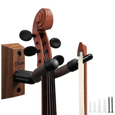 Imagem de Suporte de parede para violino Ohuhu Hardwood com suporte para arco