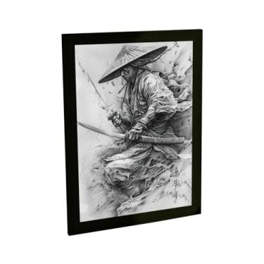 Imagem de Quadro Decorativo Samurai Onda Ilustração Japão Grafite Katanas Decoração Poster Quarto Sala